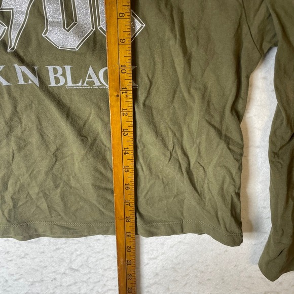 ACDC Back in Black Long Sleeve Crop Top T Shirt Olive Green Large - Picture 5 of 5